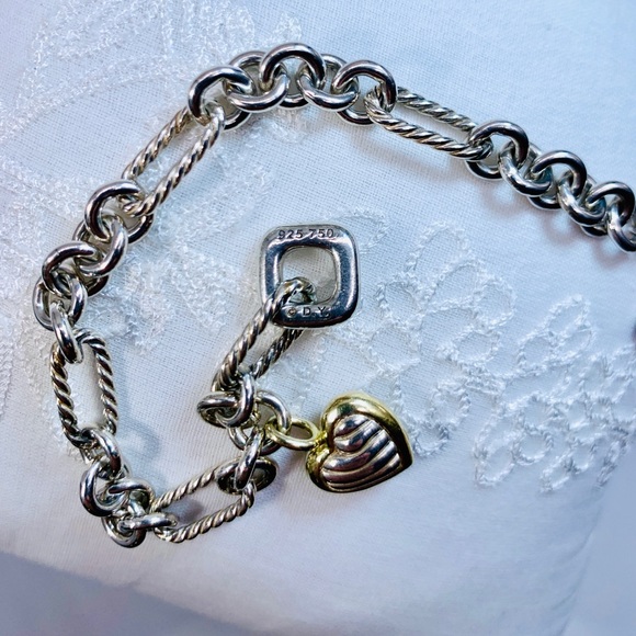 David Yurman SS 18k Heart Figaro Link Bracelet - Picture 6 of 6